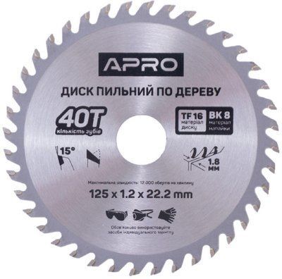 Диск пильний Apro - 125 x 22,2 мм x 40T 000071840 фото
