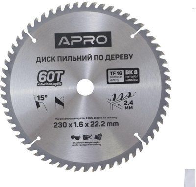 Диск пильний Apro - 230 x 22,2 мм x 60T 000071846 фото